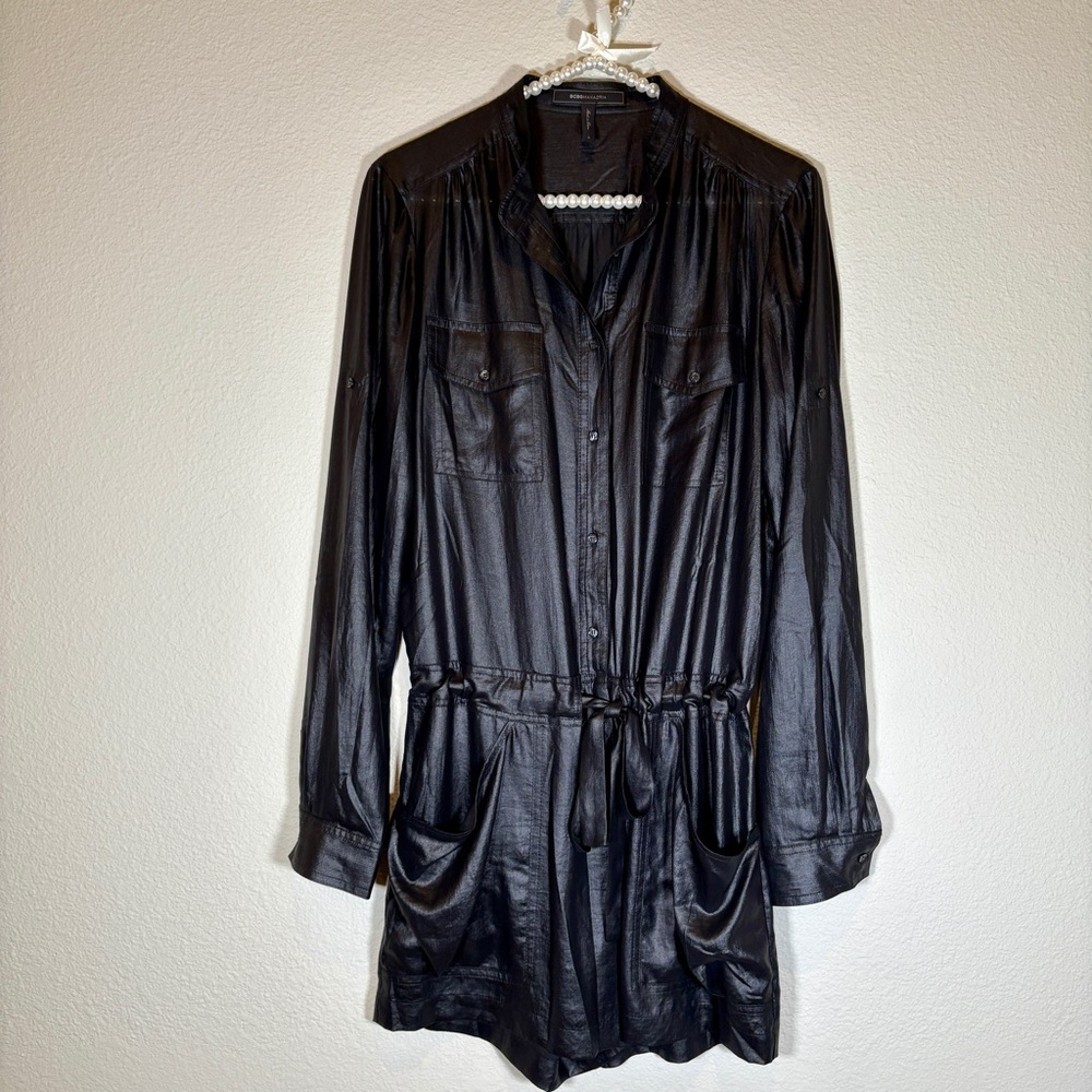 BCBGMaxAzria Minna Metallic Black Romper Size Small - Picture 5 of 11